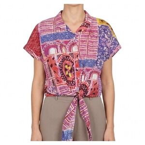 Ivy Jane patchwork crop top sz S/M boho festival button down cotton shirt artsy